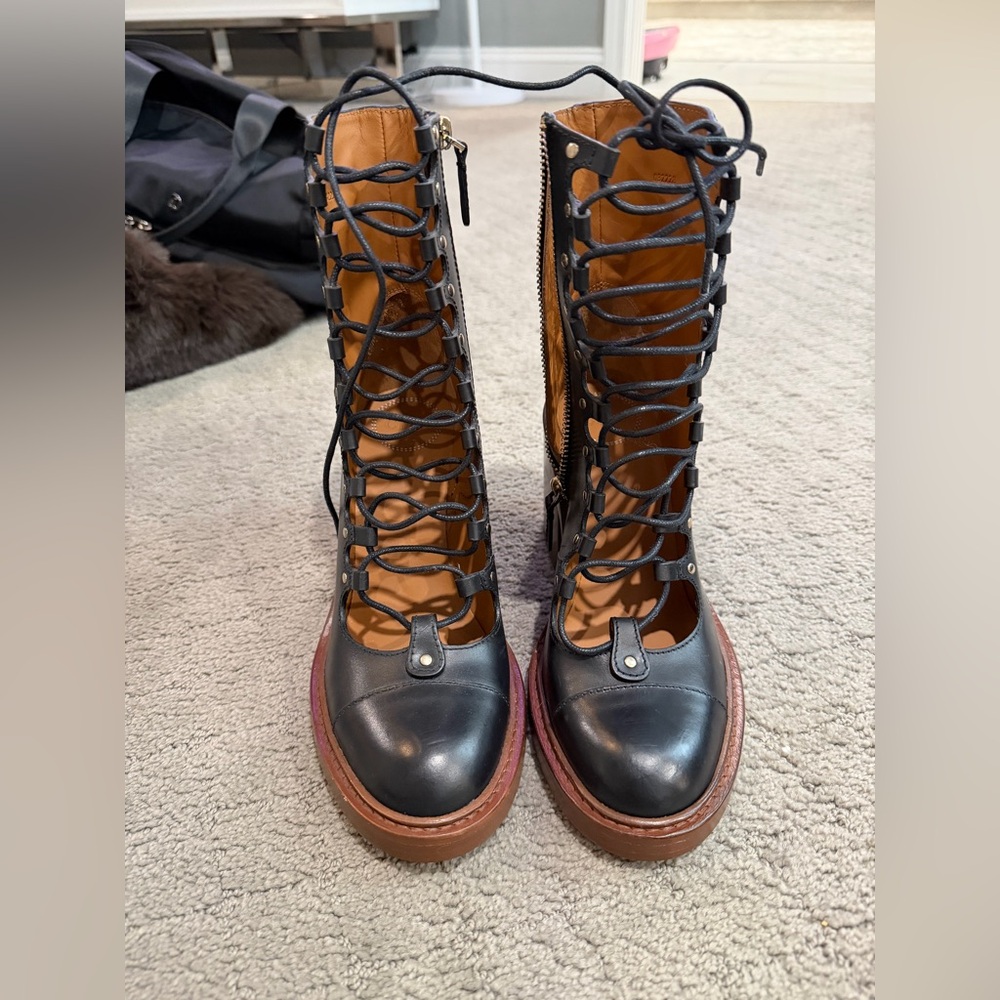 Chloe Black and Brown Lace-Up Boots